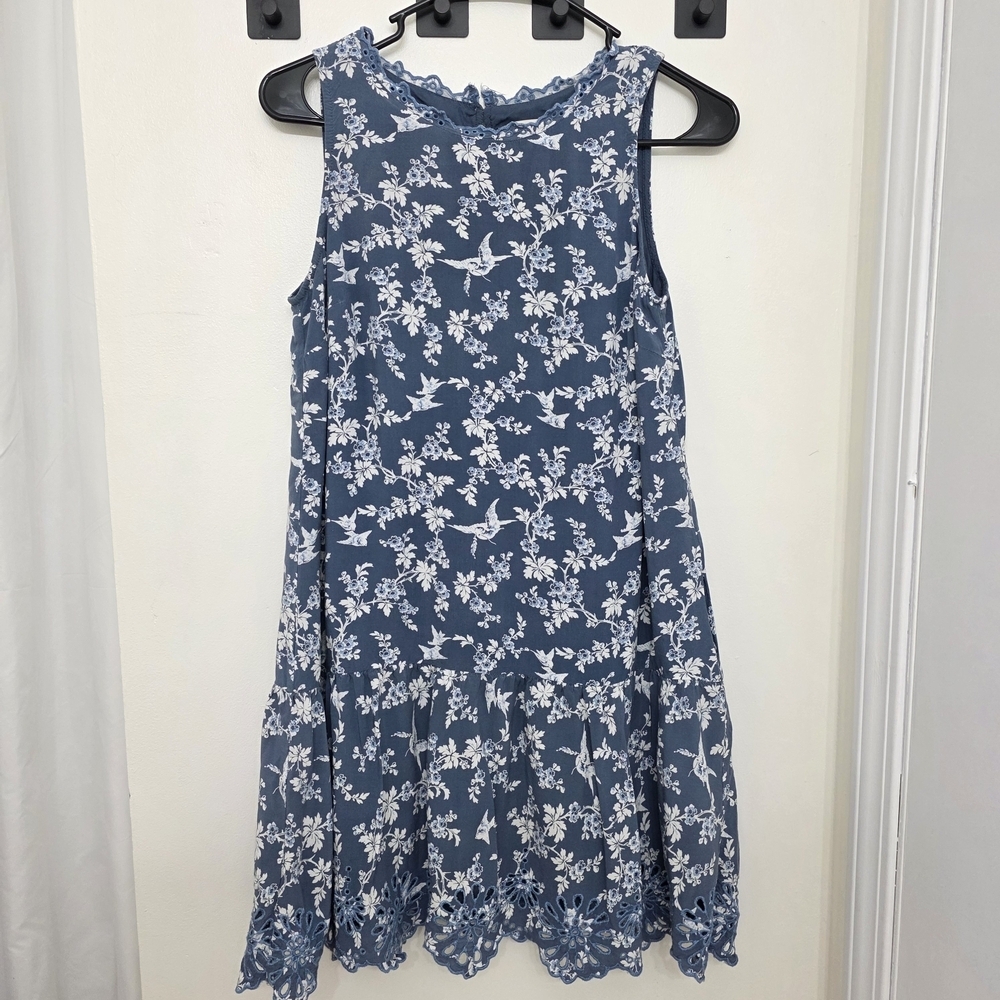 LOFT Blue and White Ruffled Tiered Sundress